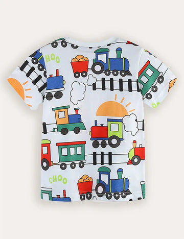 Cute Train Print Short-sleeved T-shirt